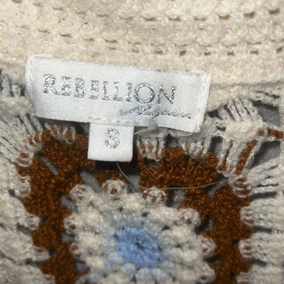 Rebellion Vest Womens Small Knit Boho Collard Crochet Layering Granny - Picture 4 of 4